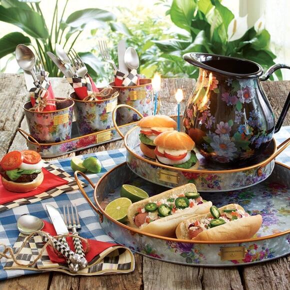 Brand New Mackenzie Childs Flower Market Galvanized Serving Trays, Set of 2 - Picture 4 of 8